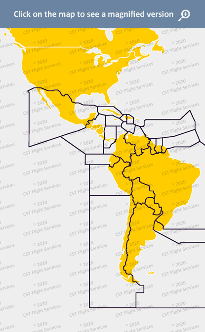 Map of Central and South America showing Flight Information Regions