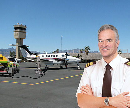 Satisfied Pilot customer watching while CST Flight Services coordinates fueling of King Air aircraft at Loreto MMLT  airport in Mexico