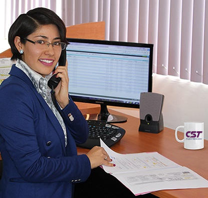 CST Flight Services employee assisting customer at office